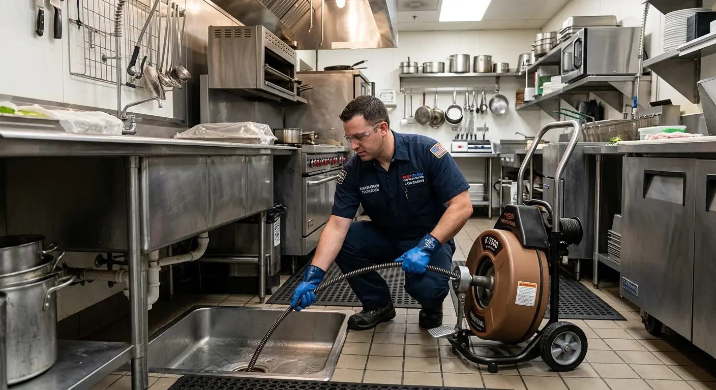 Commercial drain cleaning service in a restaurant kitchen in Hinsdale