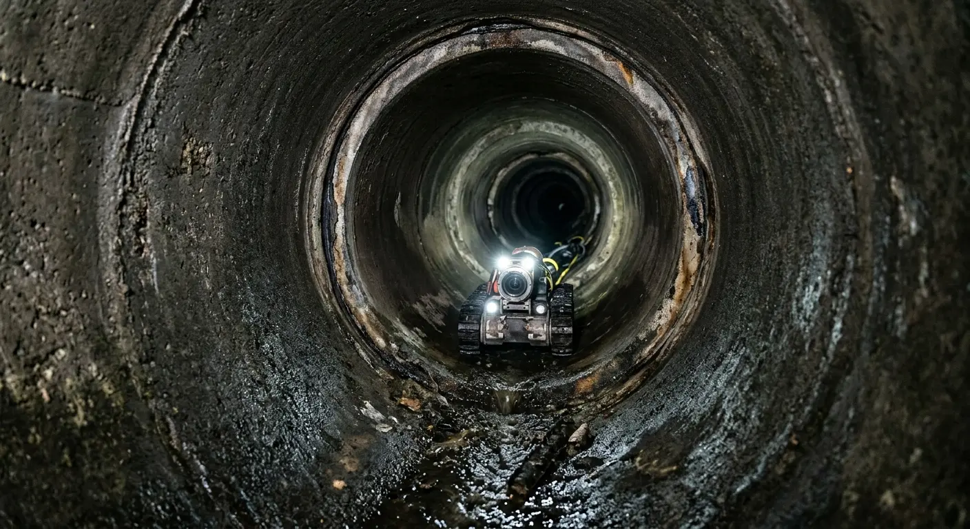 Robotic sewer camera inspecting pipe interior for Sewer Line Cleaning in Hinsdale